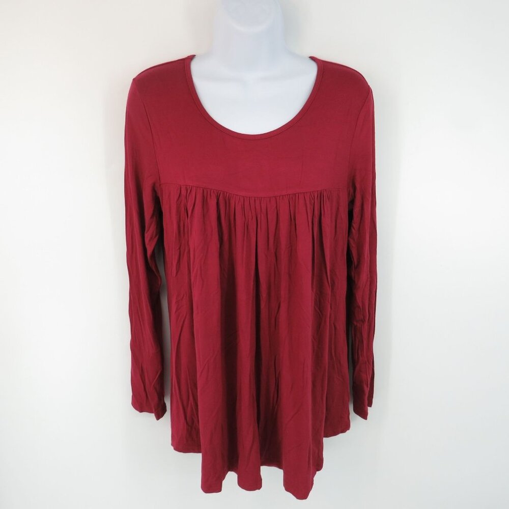 LONGYUAN Red Baby Doll Long Sleeve Tunic Top Size L NWT
